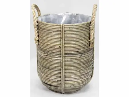 BASKET STRIPE D35H40CM GREY