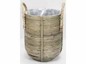 BASKET STRIPE D35H40CM GREY