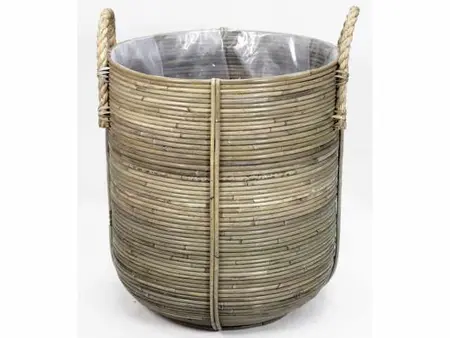 BASKET STRIPE D40H45CM GREY