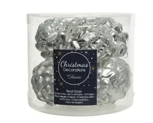 DENNENAPPEL GLAS SHINY MATT GLITTER MIX D5H.7CM ZILVER - afbeelding 4