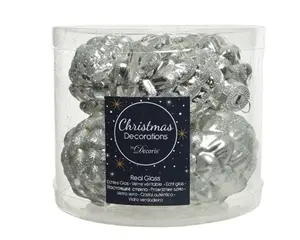 Dennenappel Glas Shiny Matt Glitter Mix D5H.7Cm Zilver - afbeelding 1