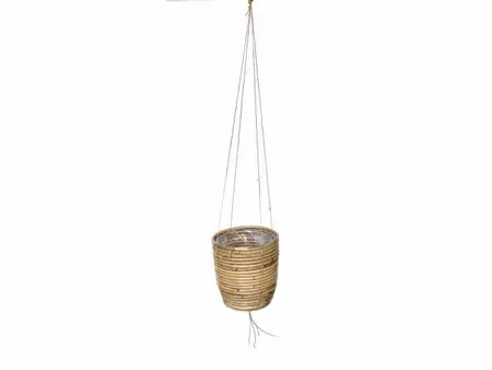 Hanging Basket Stripe Rattan - D18/H16cm Grijs