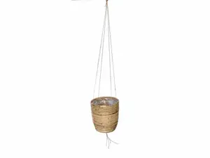 Hanging Basket Stripe Rattan - D18/H16cm Grijs