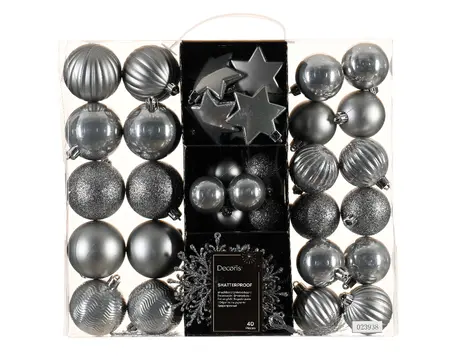 KERSTBAL MIX MARMER GRIJS D.6CM - afbeelding 2