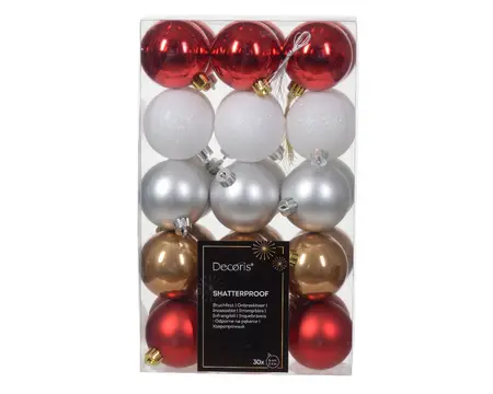 Kerstbal Mix Rood/Wit - D6cm - afbeelding 1