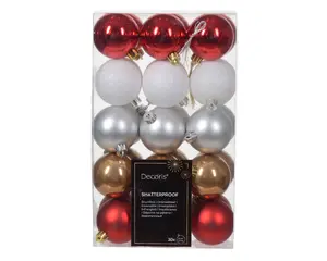 Kerstbal Mix Rood/Wit - D6cm - afbeelding 1