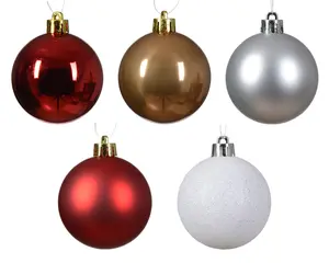 Kerstbal Mix Rood/Wit - D6cm - afbeelding 2