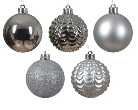 KERSTBAL MIX ZILVER D.8CM - afbeelding 2