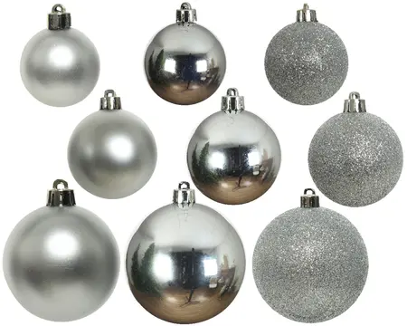 KERSTBALLEN GL/MAT/GLITTER ZILVER D.10CM - afbeelding 1