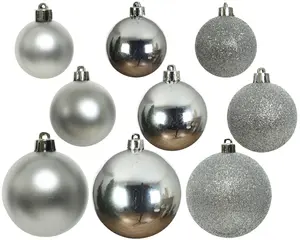 KERSTBALLEN GL/MAT/GLITTER ZILVER D.10CM - afbeelding 2