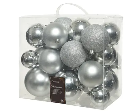 KERSTBALLEN GL/MAT/GLITTER ZILVER D.10CM - afbeelding 2