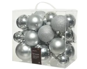 KERSTBALLEN GL/MAT/GLITTER ZILVER D.10CM - afbeelding 2
