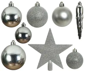 KERSTBALLEN GL/MAT/GLITTER ZILVER D.8CM - afbeelding 4