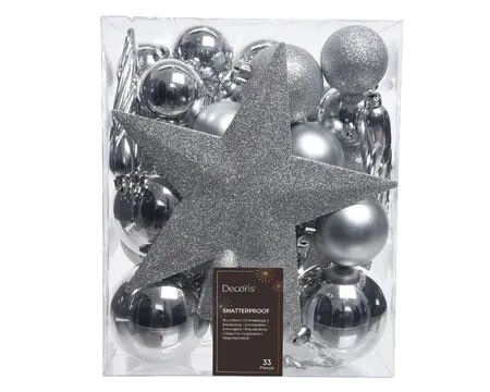 KERSTBALLEN GL/MAT/GLITTER ZILVER D.8CM - afbeelding 4