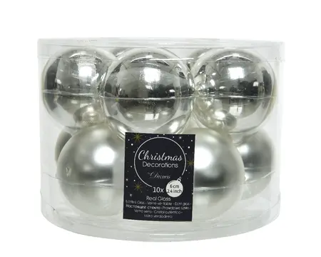 KERSTBALLEN GL/MAT MIX  ZILVER D.6CM - afbeelding 2