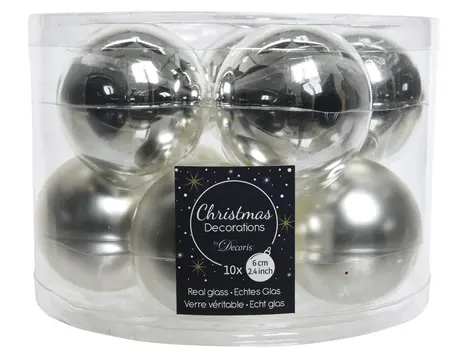 KERSTBALLEN GL/MAT MIX  ZILVER D.6CM - afbeelding 3