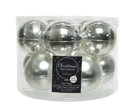 KERSTBALLEN GL/MAT MIX  ZILVER D.6CM - afbeelding 1