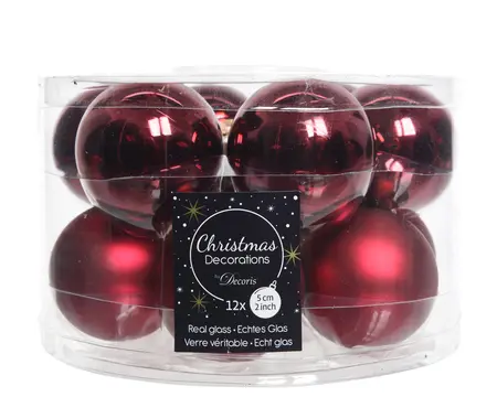 KERSTBALLEN GLAS MIX D5CM OSSENBLOED