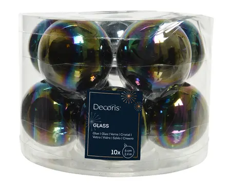KERSTBALLEN GLAS SHINY D6CM ZWART IRIS