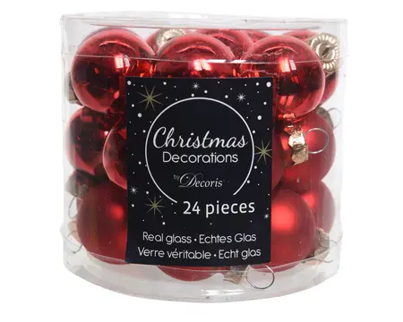 KERSTBALLEN GLAS SHINY MATT MIX D2.5CM KERSTROOD - afbeelding 3