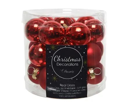 KERSTBALLEN GLAS SHINY MATT MIX D2.5CM KERSTROOD - afbeelding 1