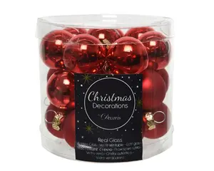 KERSTBALLEN GLAS SHINY MATT MIX D2.5CM KERSTROOD - afbeelding 3
