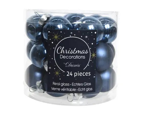 KERSTBALLEN GLAS SHINY MATT MIX D2.5CM NACHTBLAUW - afbeelding 2