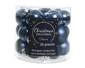 KERSTBALLEN GLAS SHINY MATT MIX D2.5CM NACHTBLAUW - afbeelding 2