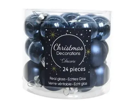 KERSTBALLEN GLAS SHINY MATT MIX D2.5CM NACHTBLAUW - afbeelding 1