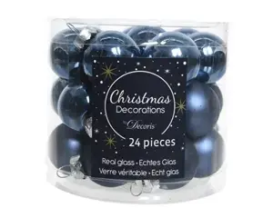 KERSTBALLEN GLAS SHINY MATT MIX D2.5CM NACHTBLAUW - afbeelding 3