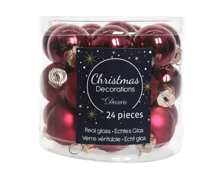 KERSTBALLEN GLAS SHINY MATT MIX D2.5CM OSSENBLOED - afbeelding 2