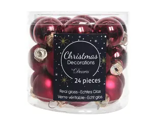 KERSTBALLEN GLAS SHINY MATT MIX D2.5CM OSSENBLOED - afbeelding 2