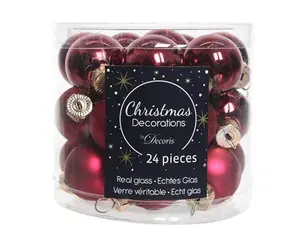 KERSTBALLEN GLAS SHINY MATT MIX D2.5CM OSSENBLOED - afbeelding 2