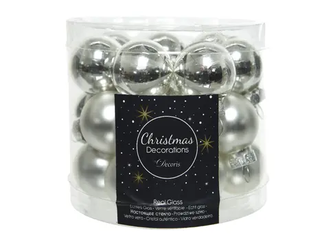 KERSTBALLEN GLAS SHINY MATT MIX D2.5CM ZILVER - afbeelding 2