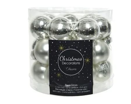 KERSTBALLEN GLAS SHINY MATT MIX D2.5CM ZILVER - afbeelding 1