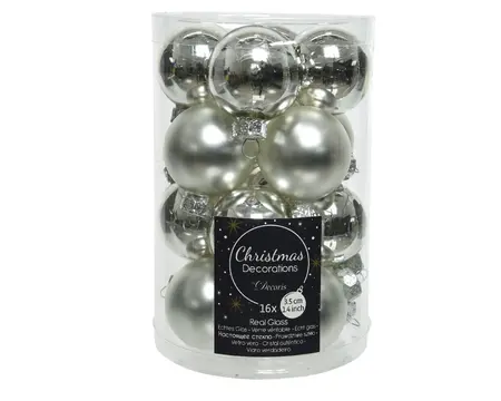 KERSTBALLEN GLAS SHINY MATT MIX D3.5CM ZILVER - afbeelding 2