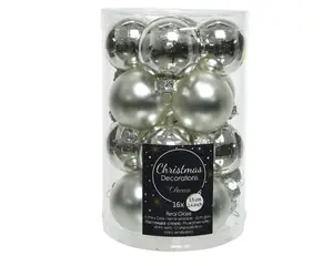KERSTBALLEN GLAS SHINY MATT MIX D3.5CM ZILVER - afbeelding 2