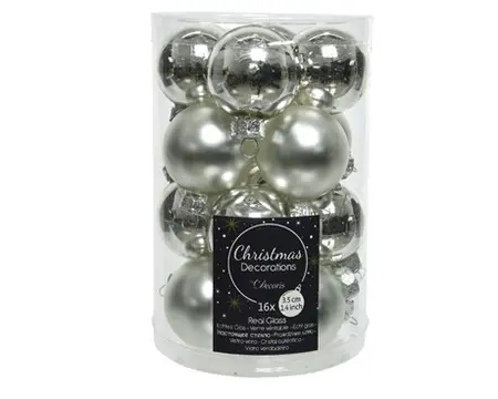 KERSTBALLEN GLAS SHINY MATT MIX D3.5CM ZILVER - afbeelding 1