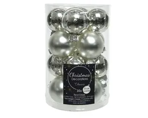 KERSTBALLEN GLAS SHINY MATT MIX D3.5CM ZILVER - afbeelding 2