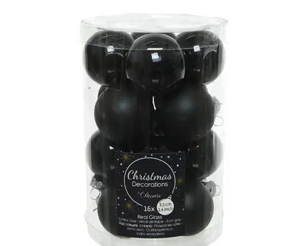 KERSTBALLEN GLAS SHINY MATT MIX D3.5CM ZWART - afbeelding 2