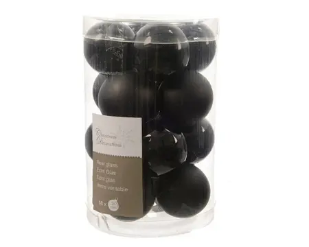 KERSTBALLEN GLAS SHINY MATT MIX D3.5CM ZWART - afbeelding 3