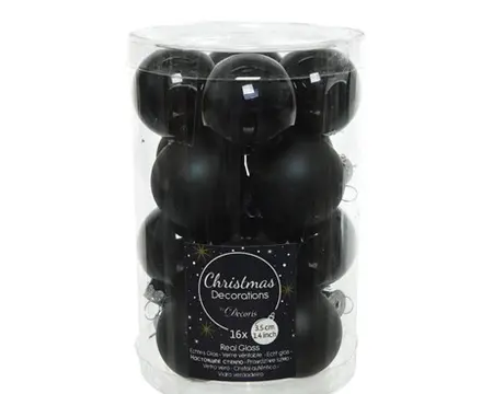 KERSTBALLEN GLAS SHINY MATT MIX D3.5CM ZWART - afbeelding 1