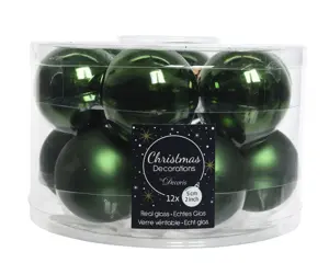 KERSTBALLEN GLAS SHINY MATT MIX D5CM DENNENGROEN
