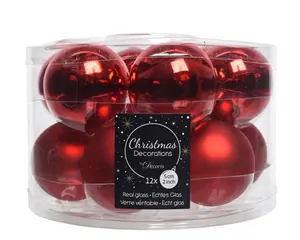 KERSTBALLEN GLAS SHINY MATT MIX D5CM KERSTROOD - afbeelding 2