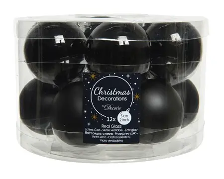 KERSTBALLEN GLAS SHINY MATT MIX D5CM ZWART