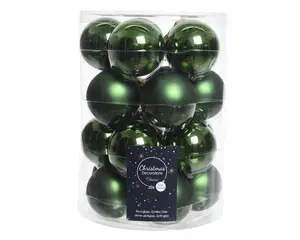 KERSTBALLEN GLAS SHINY MATT MIX D6CM DENNENGROEN