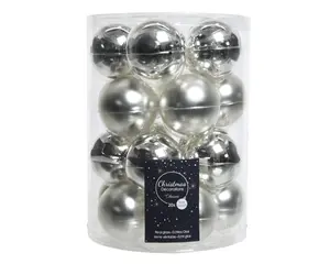 KERSTBALLEN GLAS SHINY MATT MIX D6CM ZILVER