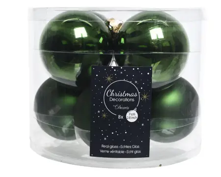KERSTBALLEN GLAS SHINY MATT MIX D7CM DENNENGROEN