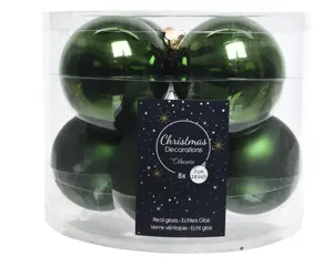 KERSTBALLEN GLAS SHINY MATT MIX D7CM DENNENGROEN