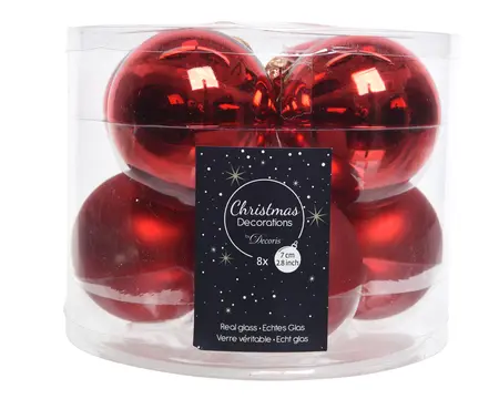 KERSTBALLEN GLAS SHINY MATT MIX D7CM KERSTROOD - afbeelding 2